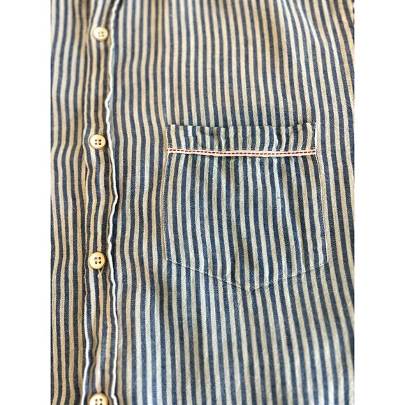 ZARA Man ~ Linen blend Blue & White Striped ~ Long Sleeve Button-Down Shirt~ - Picture 10 of 14